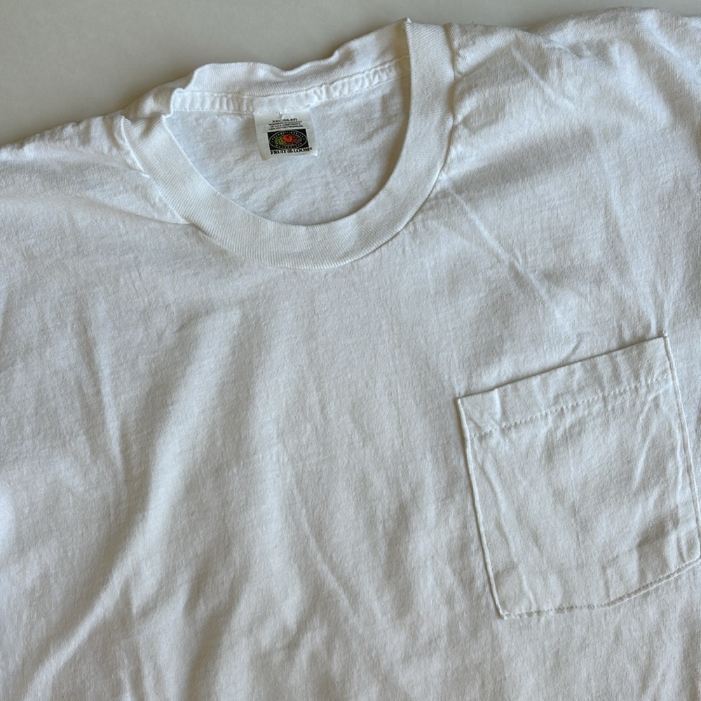 Vintage 80's Fruit Of The Loom‎ White Blank Pocket T-Shirt Single Stitch XXL